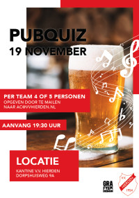 Pubquiz op 19 november om 19.30 uur